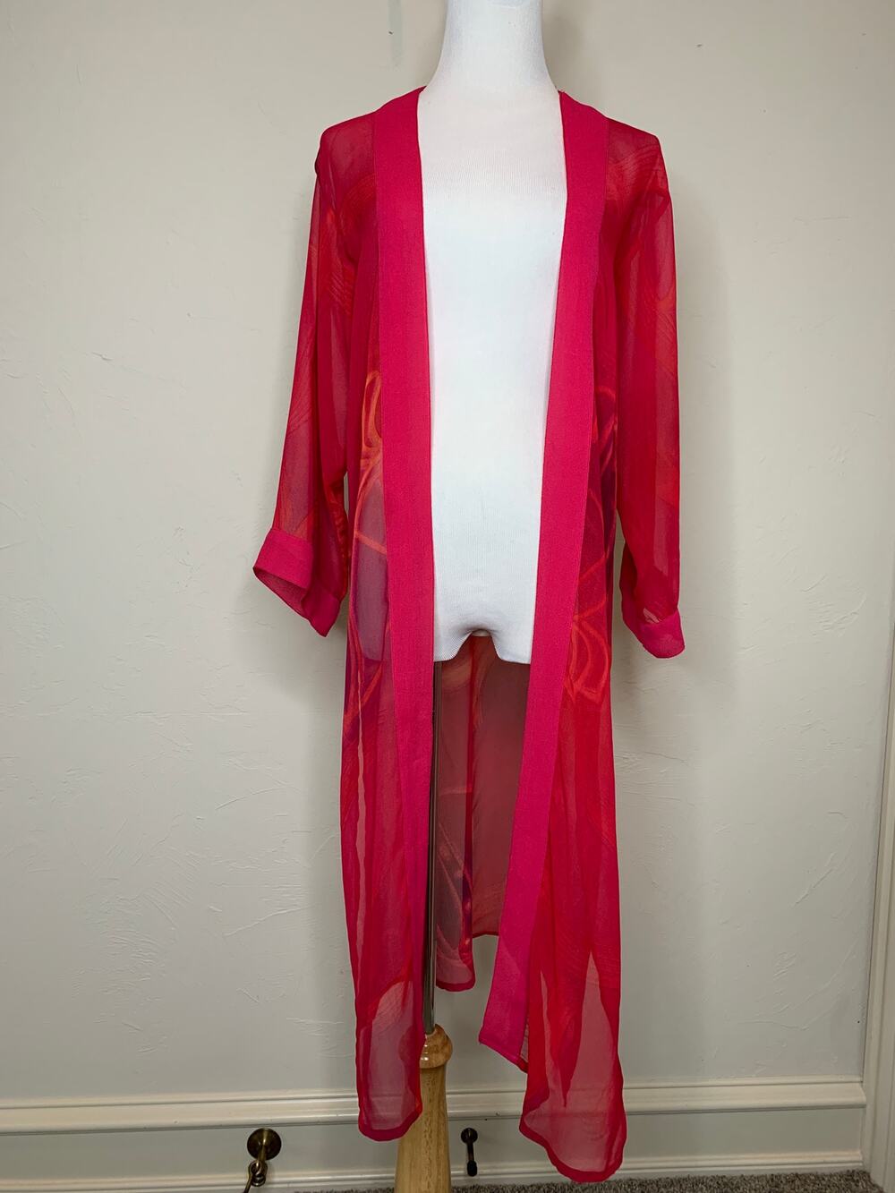 Pink Sheer Swim Coverup Caftan Art To Wear Boho Glam Sz Medium
